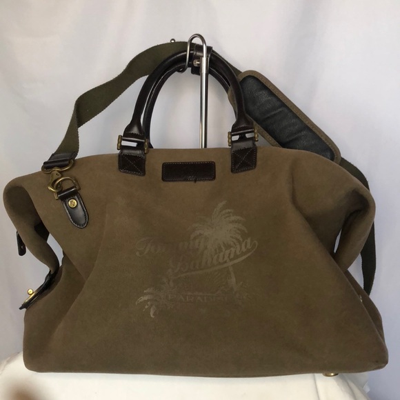 TOMMY BAHAMA khaki canvas/ leather Paradise Island Hopper Weekender travel bag. - Picture 1 of 16